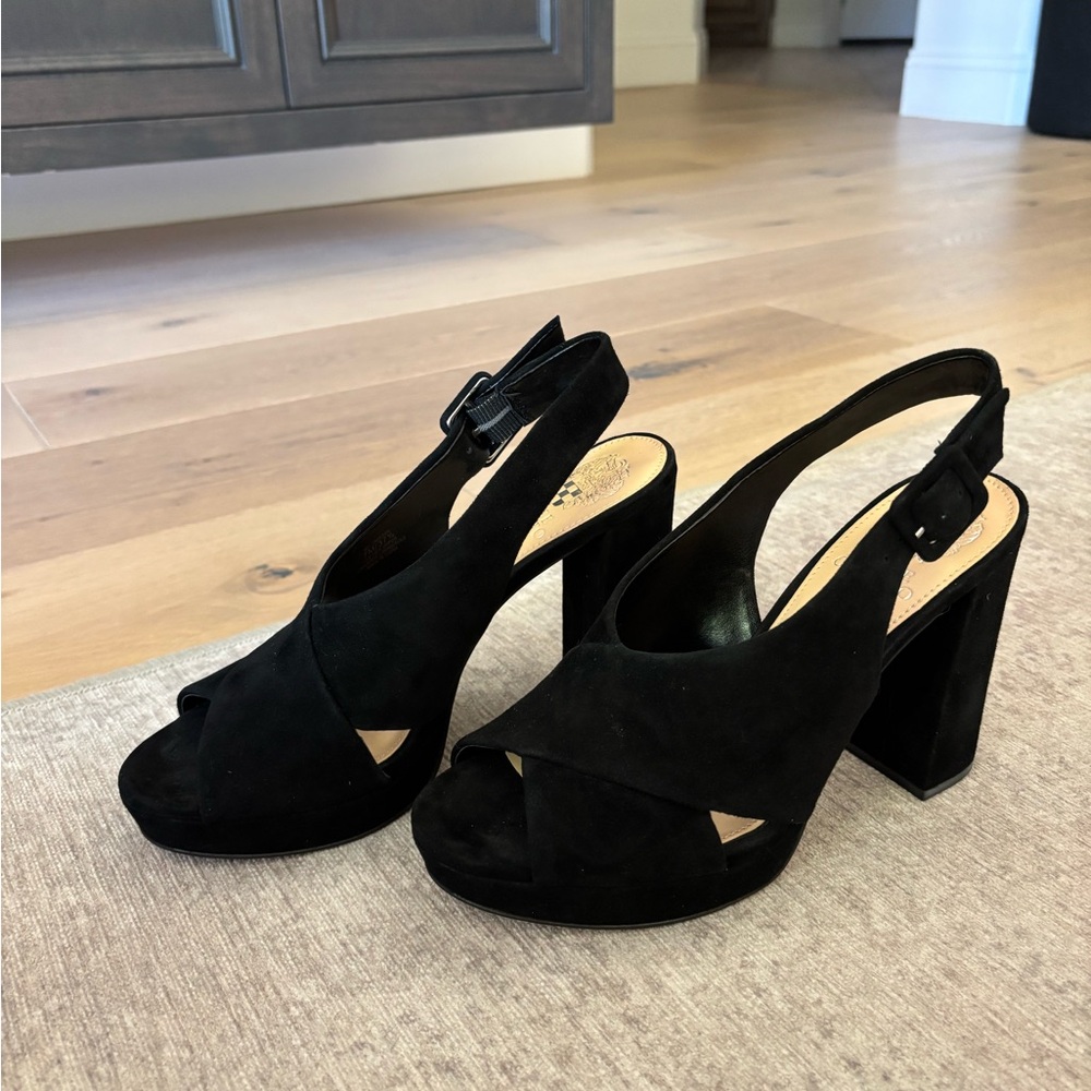 Vince Camino Black Chunky Platform Heel Suede